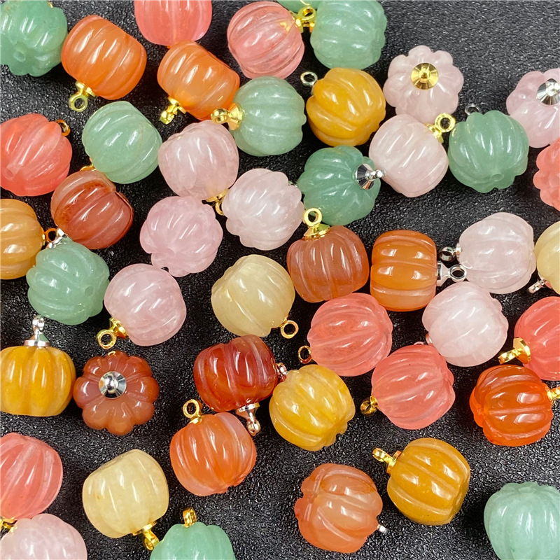 2g Weight Pendant Necklace Classification Gem Material Polishing Design Red, Green, Wine Red, Yellow Color Retro Pink Crystal Pumpkin Pendant Bead Diy Accessories 3