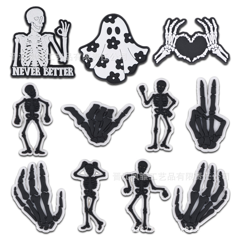New Halloween Skull Shoes Flower Hole Shoes DIY Accessories Accessories Pvc Soft Rubber Shoe Buckles Removable Cross-Border Supply New Halloween Skull Shoes Flower Hole Shoes DIY Accessories Accessories Pvc Soft Rubber Shoe Buckles Removable Cross-Border Supply