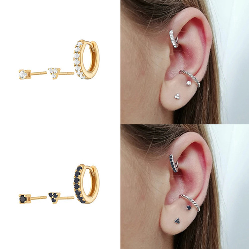 S925 sterling silver diamond trinity combination earrings and earrings European and American fashion versatile trend INS earrings and earrings