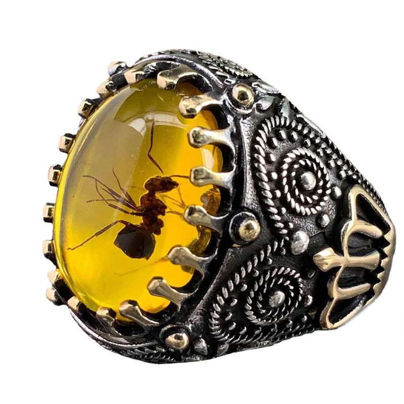 Herrenring Viea Cross-Border Neuware Europäischer Stil Retro Zweifarbiger Herrenring aus schwarzem Achat für den Außenhandel_voghion.com