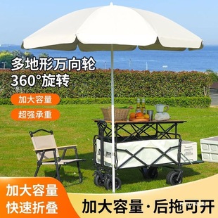 Wildwind Outdoor Camping Cart Foldable Hand-Pushed Picnic Cart Camp Cart Small Pull Cart with Sunshade Camping Cart Cross-Border