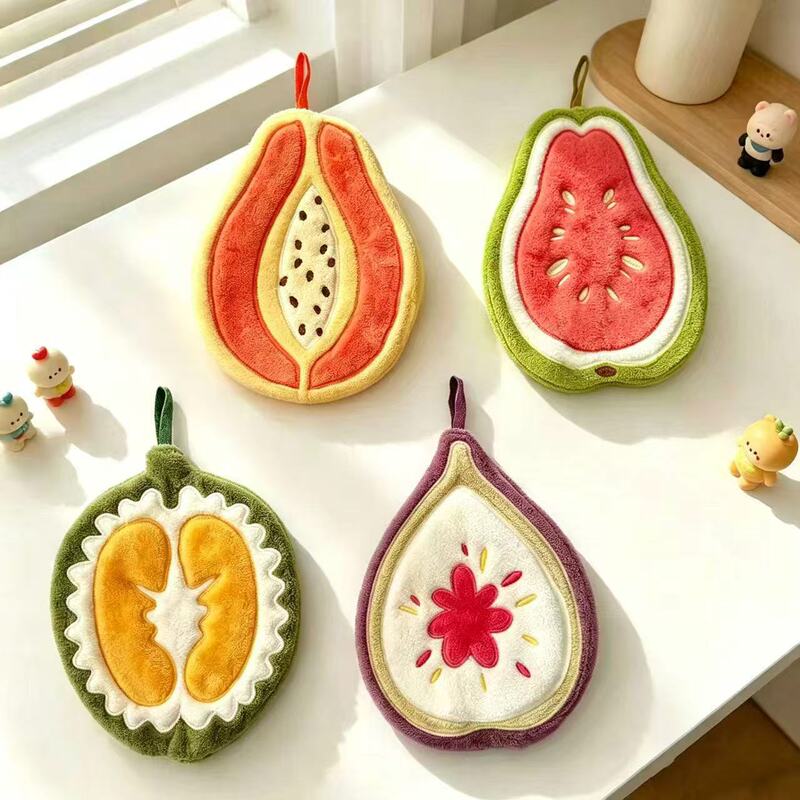 Cute Fruit-Shaped Hanging Hand Towel, High Aesthetic Value, Absorbent, Thick, Lint-Free, for Bathroom and Kitchen