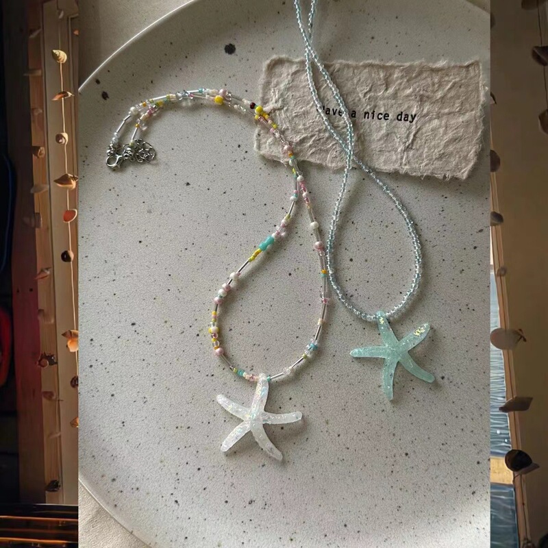 Dancing Starfish Summer Beach Fresh Dopamine Colorful Y2K Stars Beaded Clavicle Chain Sweet Cool Stacked Necklace