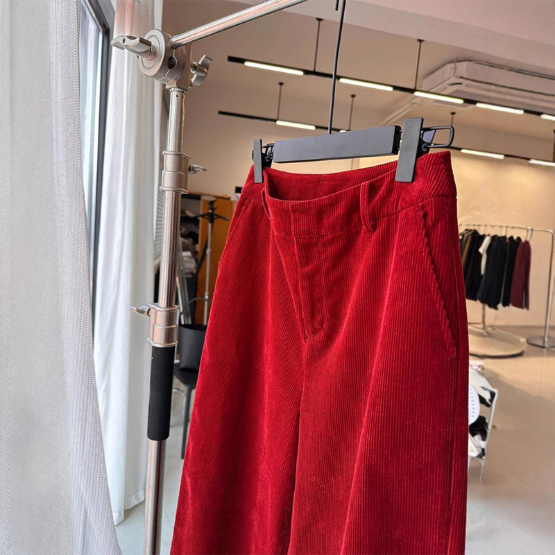 Highly Recommended! Vintage Red Corduroy Wide-Leg Pants for Women, Autumn and Winter Straight-Leg, High-End Feel, Slimming Casual Long Pants Highly Recommended! Vintage Red Corduroy Wide-Leg Pants for Women, Autumn and Winter Straight-Leg, High-End Feel, Slimming Casual Long Pants