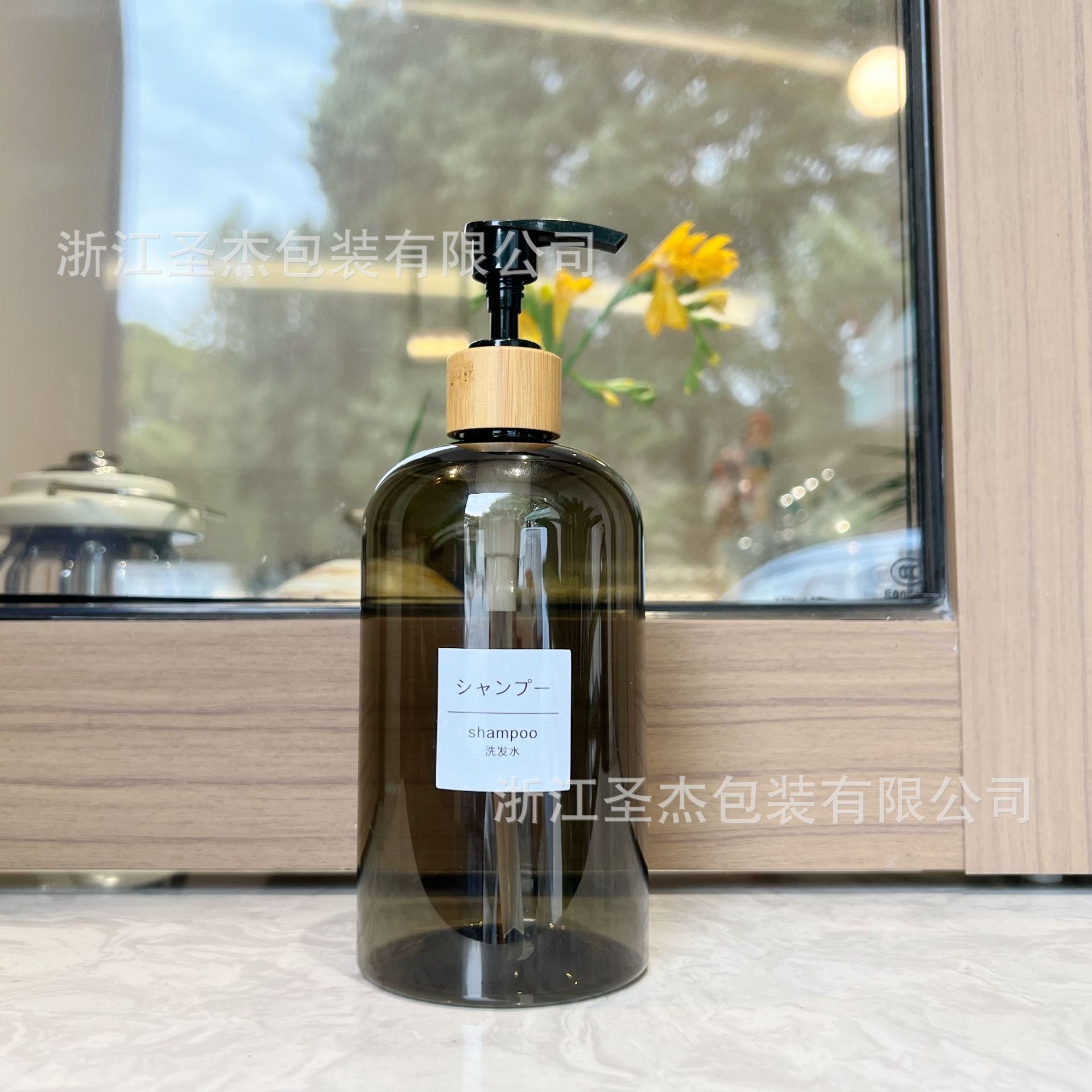 En stock traje de gran volumen líquido Negro hombres plástico botella vacía grano madera cabeza la bomba champú loción gel ducha