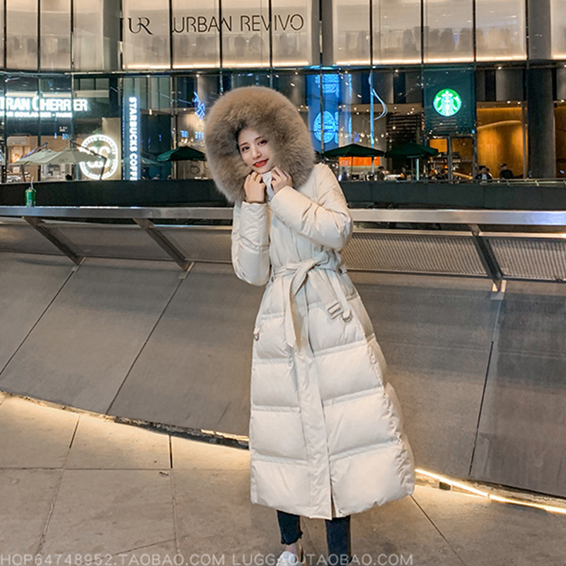 Fox Fur Collar 2025 New Style down Jacket for Women, Mid-Length, Waist-Cinching, Slimming, Fashionable, Over-The-Knee White Duck down Coat, Trendy