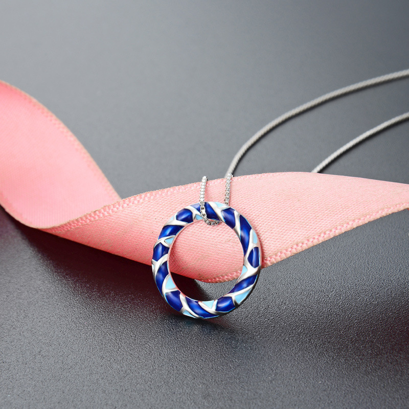 925 plata esterlina multicolor goteo de aceite colgante de anillo de alto nivel simple collar universal accesorios de cadena de clavícula de mujer transfronteriza