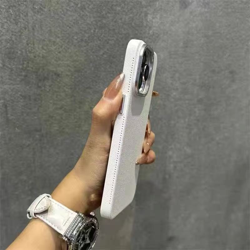 Patrón de lichi de color sólido simple para iPhone15 estuche para teléfono móvil de agujero grande 16ProMax 14 Apple 13 hombres y mujeres 16 duro