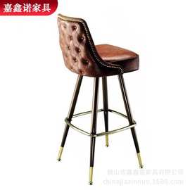 酒店餐厅家具新款软包靠背高脚椅酒吧吧椅简约风格金属底架吧台椅