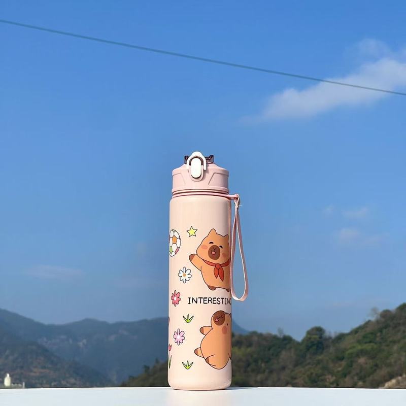 卡皮巴拉吸管水杯跨境高颜值可爱儿童学生专用提绳便携杯子批发|undefined