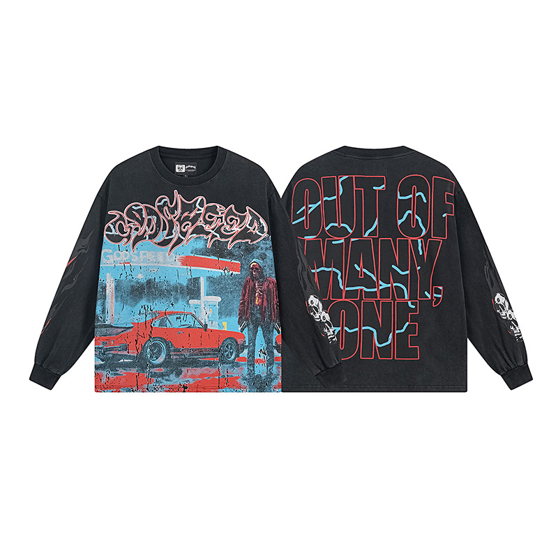 Al por mayor transfronterizo MideaGO Skull Metal Rock Band Robot camiseta de base de algodón suelta camiseta de manga larga