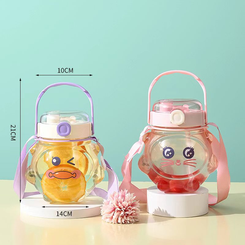 Mingtong nueva taza de agua de gran capacidad de la taza de paja del oso tetera taza de la muchacha de alto aspecto lindo plástico taza grande del vientre