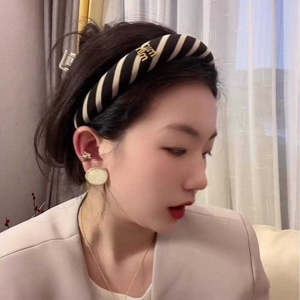 陳太同款～ins復古氣質條紋撞色森女系高顱頂發卡頭箍髮飾品女