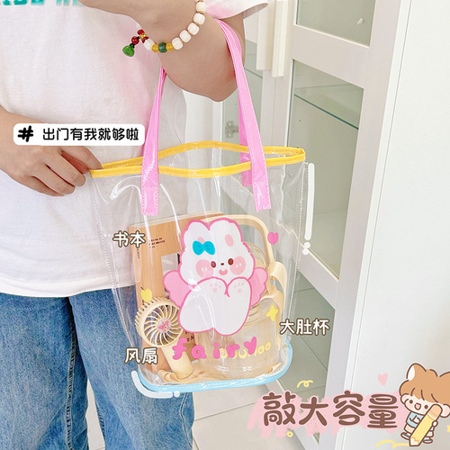 ins summer transparent jelly beach bag girl heart handbag cute puppy waterproof travel bag shoulder bag