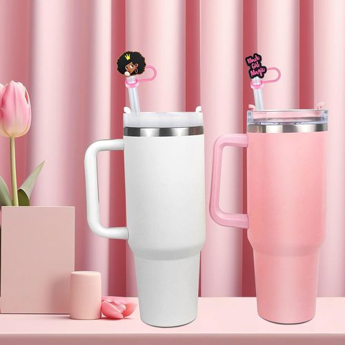 Cross-border Black Girl Series Pink 10mm Creative Personalized Soft Rubber Straw Cover Decorative Accessory Dust Plug