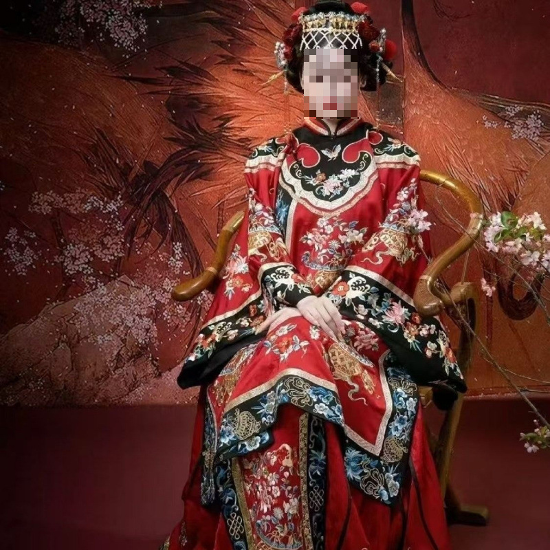 Traditional Chinese Clothing Qing Dynasty Floral Prosperity Qing Dynasty Women's Robe Heavy Embroidery Printed Hanfu 21