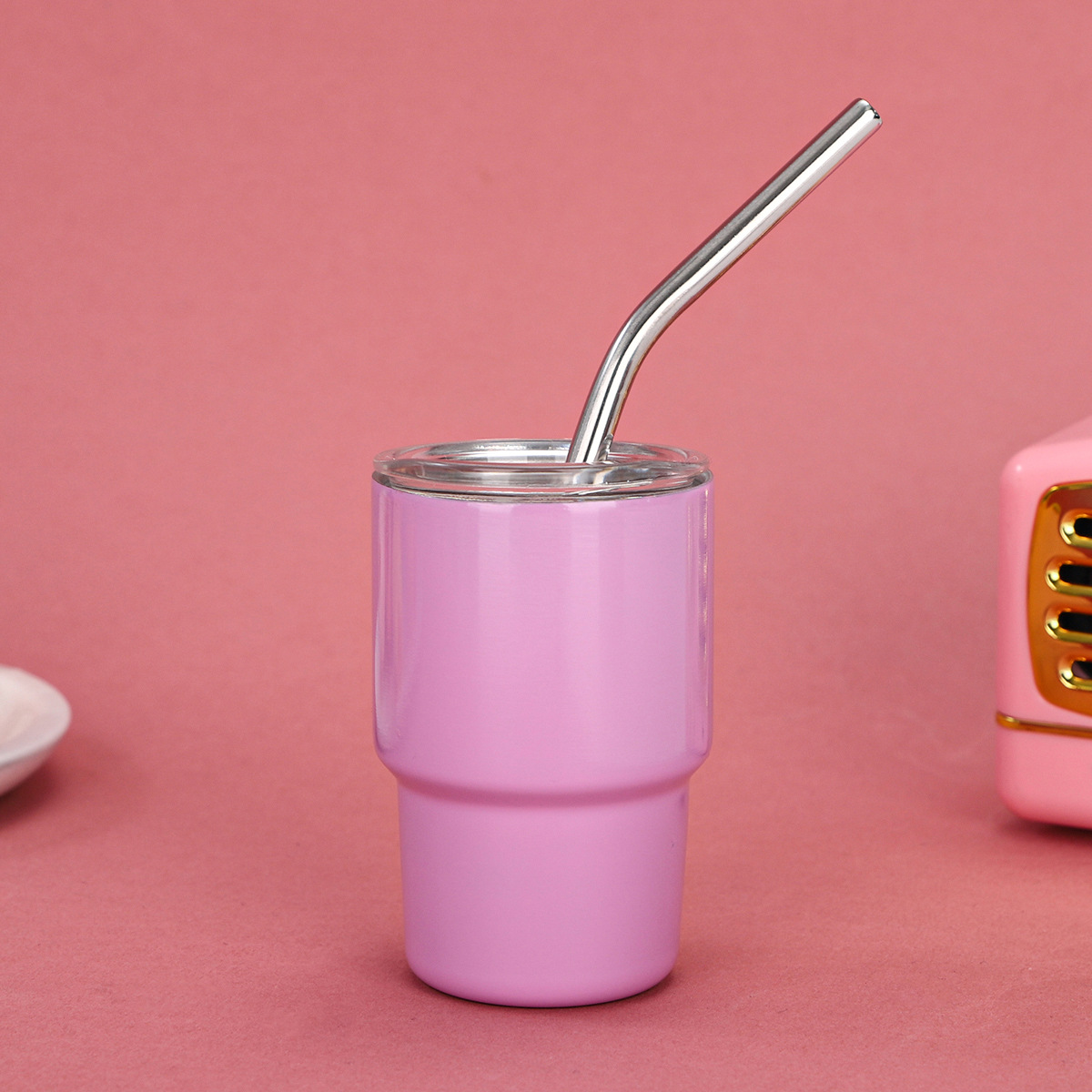 Transfronterizo Amazon 3oz mini copa de vino 304 acero inoxidable con taza de vacío de paja taza de café de color portátil