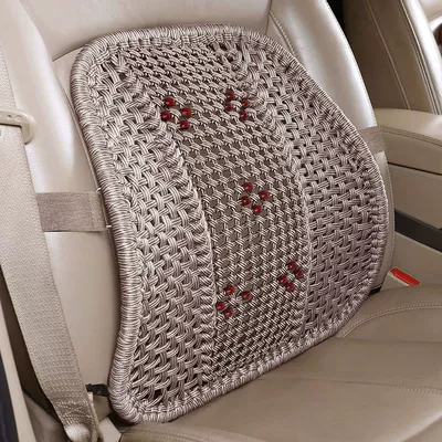 Hand-Woven Ice Silk Lumbar Support Cushion with Thickened Steel Tube Massage Seat Backrest for Car and Home Use, Driver's Seat Waist Protection Pad (Waist support) - hand-knitted-waistrest-in-khaki