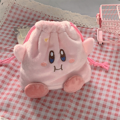 Adorable pink plush star card large capacity phone data cable portable makeup bag red envelope gift