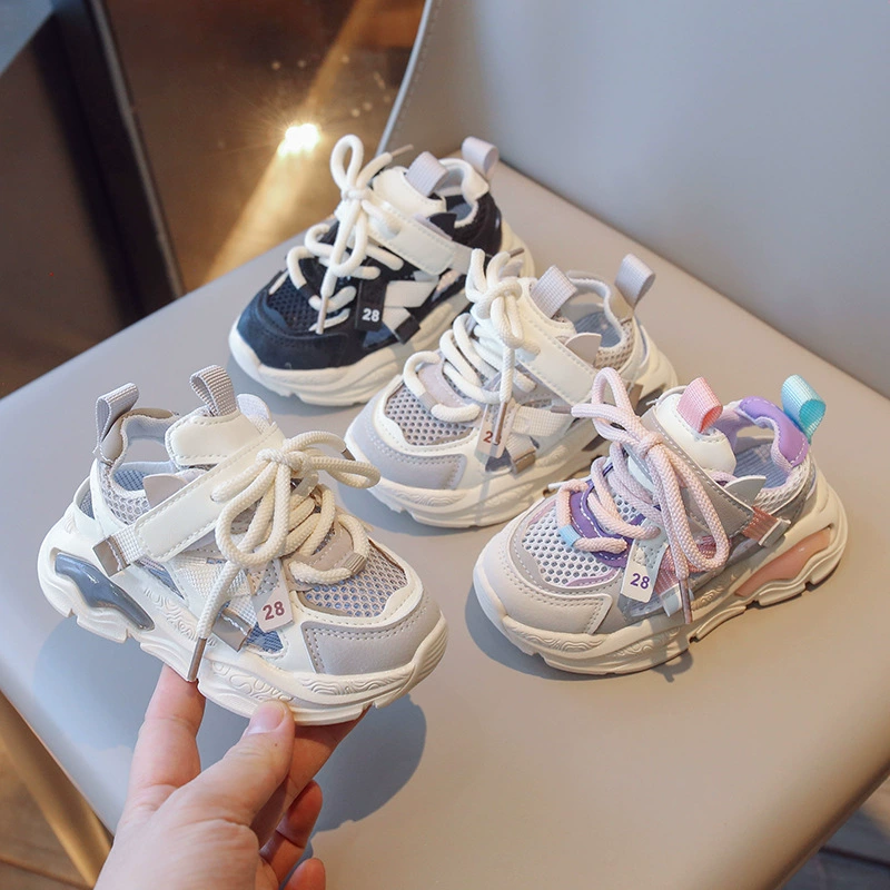2025 Летние детские кроссовки для девочек спортивная обувь одиночная сетка полые дышащие коробки обувь для мальчиков