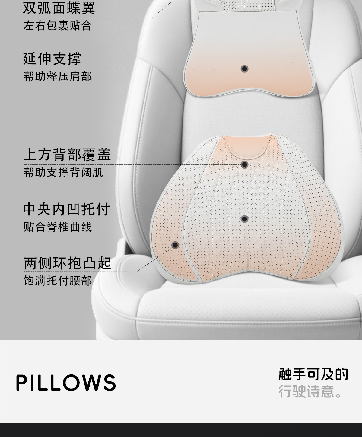 Car Headrest, Car Neck Pillow, Seat Cushion, Suitable for Bmw, Audi, Mercedes-Benz, Volkswagen Car Pillow and Lumbar Support