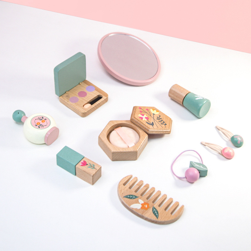 Vestir para niños, vestir, jugar a las casas, juguetes, simulación divertida, bolsa de cosméticos, corte de pelo, juguetes de madera, regalo de cumpleaños para niñas