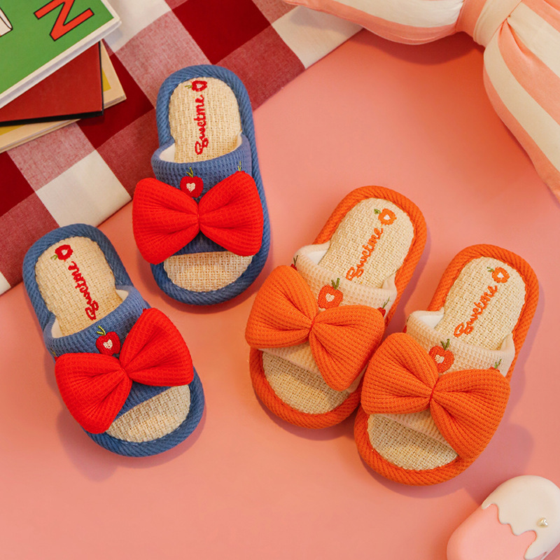 Children's slippers linen spring and autumn Four Seasons girl parent-child cute indoor home non-slip cotton linen slippers baby sandals
