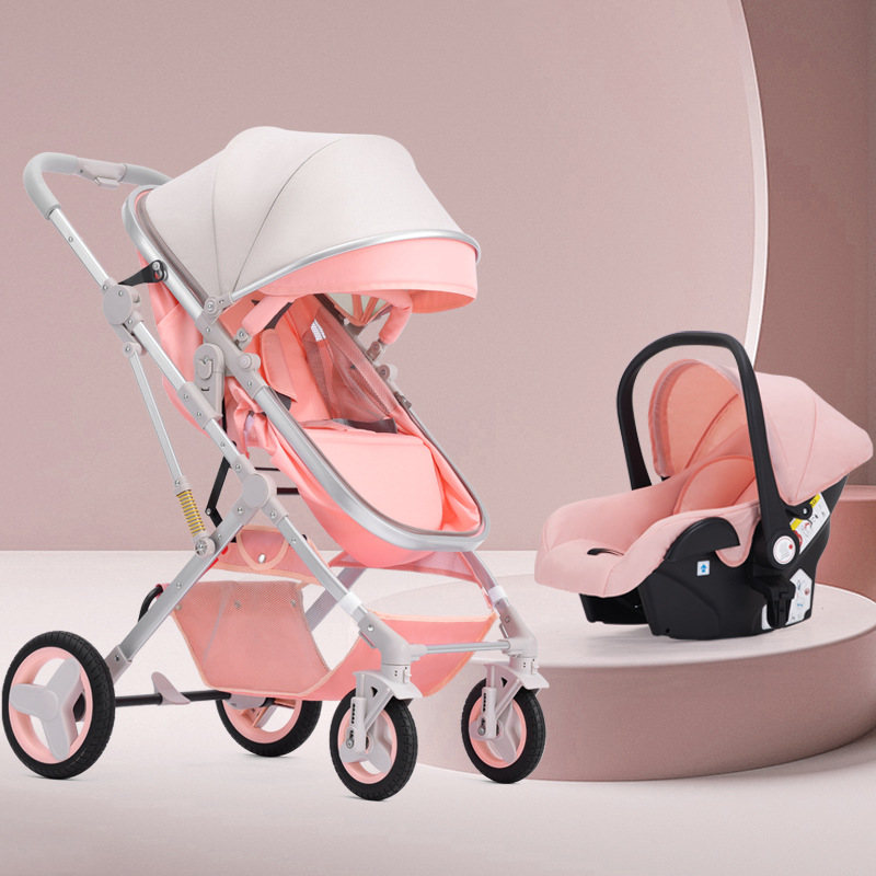 Cochecito para bebé con vista alta, se puede sentar y acostar, plegable, bidireccional, silla de auto para recién nacido.