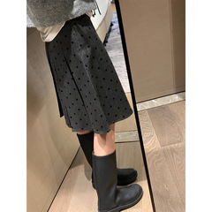 Iu式着着 ~ 両面着百ひだ波点半身スカート女性2025春夏新ファッショングレーA字スカート