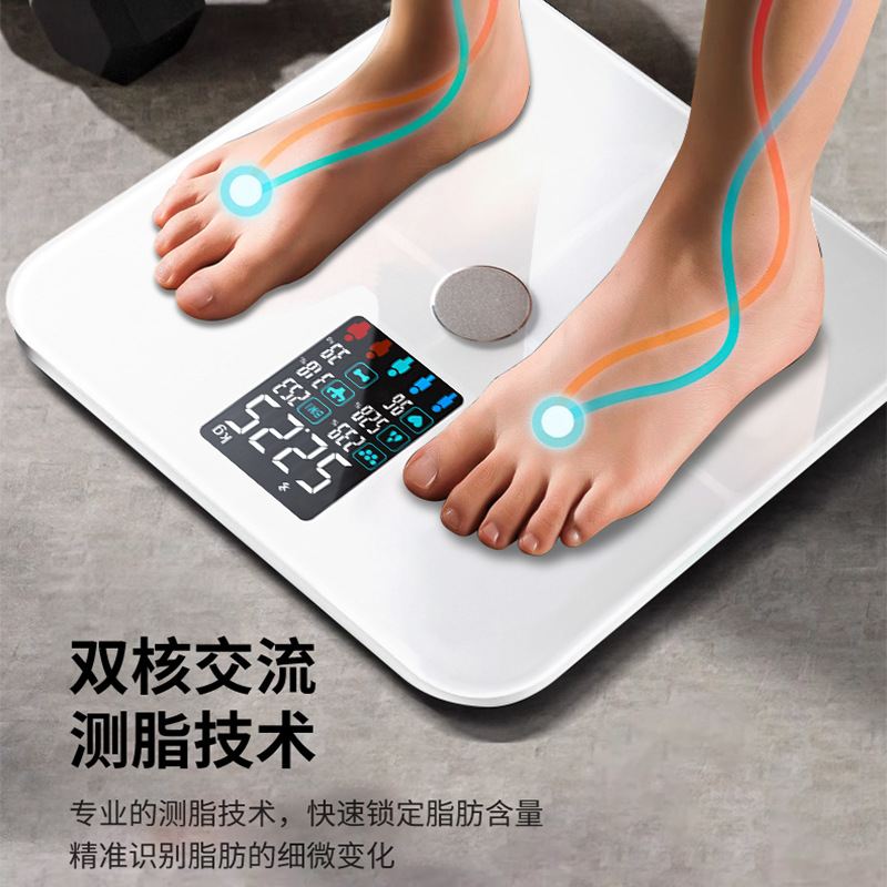 Báscula inteligente de grasa corporal con pantalla a color VA, medición de peso y frecuencia cardíaca, uso doméstico y para bebés