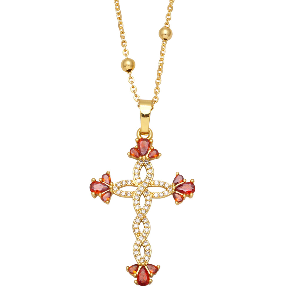 Fashion Cross Copper Necklace Inlay Zircon Copper Necklaces