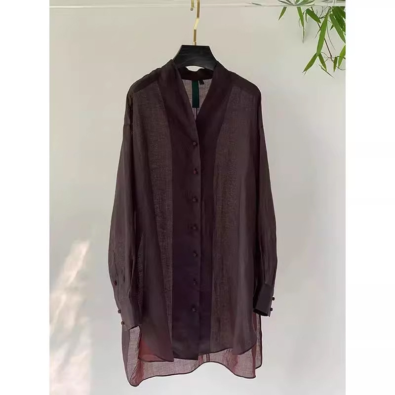 Super Cool Stuff! Huge Hit! This Year's Trendy Hot Item: Grape Purple Faux Silk Top, New Chinese Style Sun Protection Shirt for Women