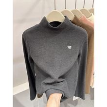 欧货半高领爱心正版双面德绒加厚卫衣女2025秋冬新款打底衫宽松潮