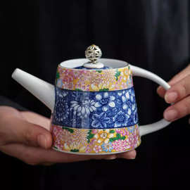 繁花似锦珐琅彩陶瓷茶壶釉中青花功夫茶具大容量过滤泡茶壶单壶
