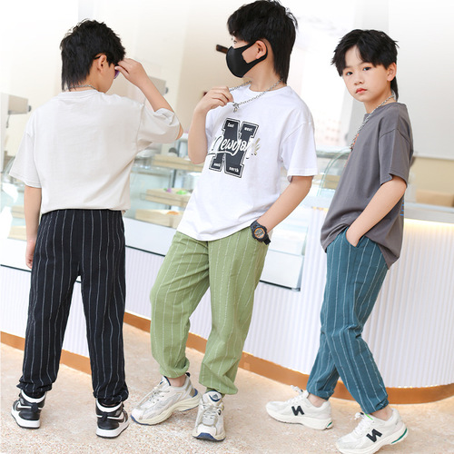 Children's trousers, children's pure cotton trousers, summer thin boys' breathable casual trousers, baby boy's leg pocket long trousers wholesale