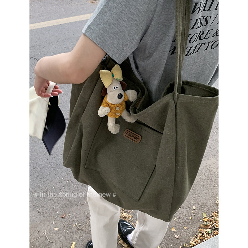 休闲大容量帆布包女式包包2025新款纯色简约托特包百搭单肩腋下包|undefined