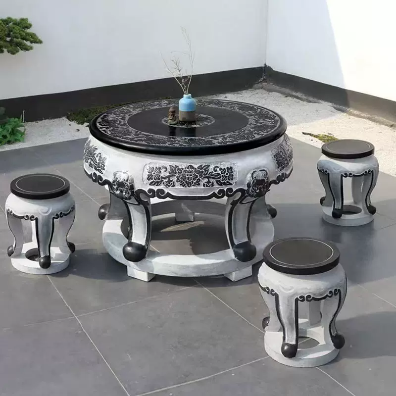 批发院子乘凉桌凳一套雕花石凳庭院石雕桌凳仿古家居景观圆形石桌