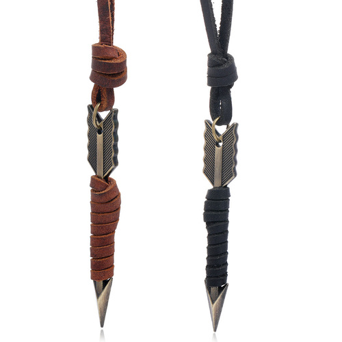 Cross-border new jewelry European and American personalized men's leather necklace necklace Retro metal arrow pendant sweater chain