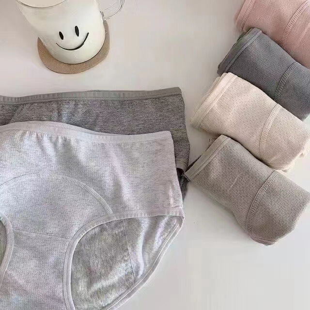 Physiological Pants Women's Large Size Pure Cotton Women's Solid Color Mid-Waist Comfortable Porous Cotton Menstrual Leak-proof Physiological Underwear for Women