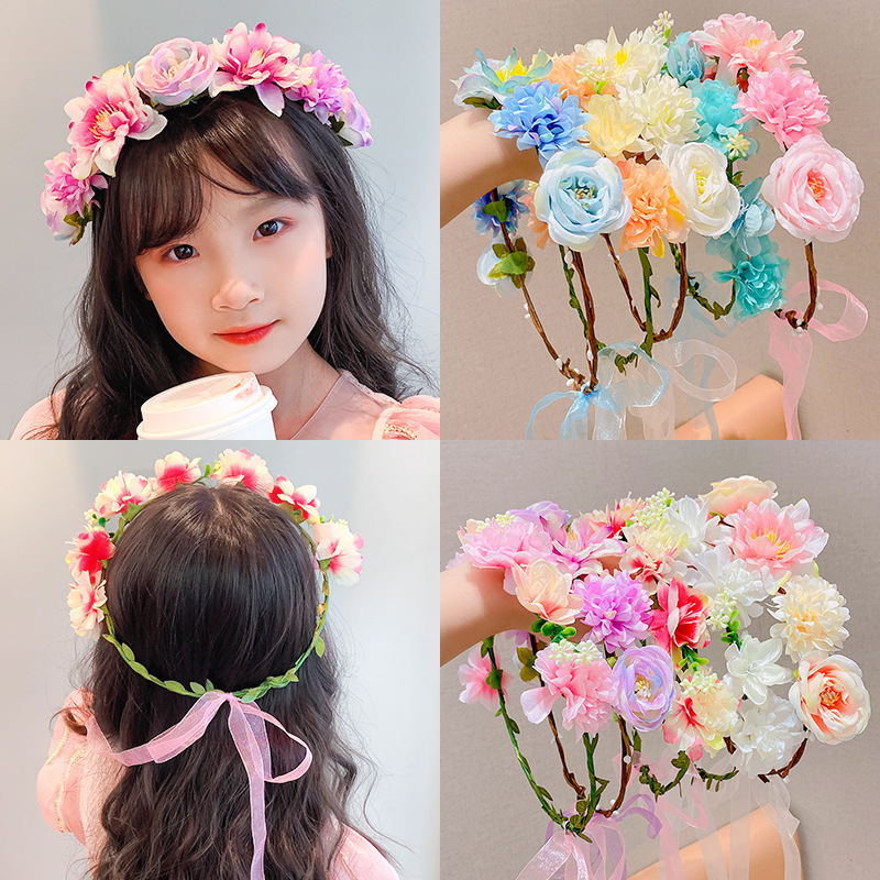 子供の頭飾りの花の子供の美しい花嫁の花輪の手の花の女の子のドレスは花の子供のアクセサリーの王女の頭の花を飾ります。|undefined