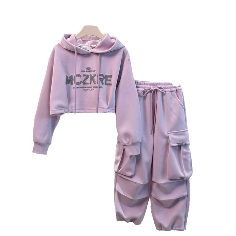 Abbigliamento per bambini Abiti autunnali per bambine Primavera e autunno nuovi gilet in stile con lettere felpe con cappuccio e pantaloni vestito in due pezzi_voghion.com