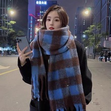 围巾韩系氛围感加厚围巾披肩女保暖围巾情侣围脖冬季百搭格子围巾