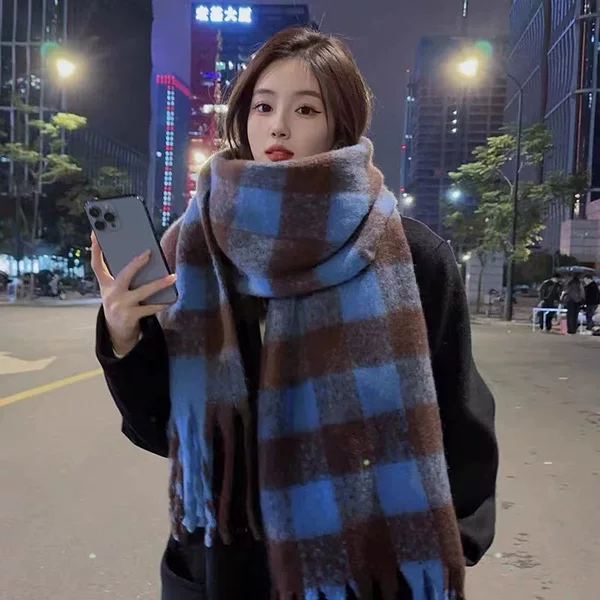 Scarf Korean Style Thickened Scarf Shawl Women's Warm Scarf Couple Scarf Winter Versatile Plaid Scarf