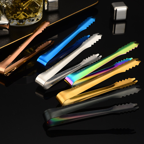 304 stainless steel ice tongs with titanium colored mini silicone clips for ice grains, ice cubes, and ice bucket tongs, 12.5cm