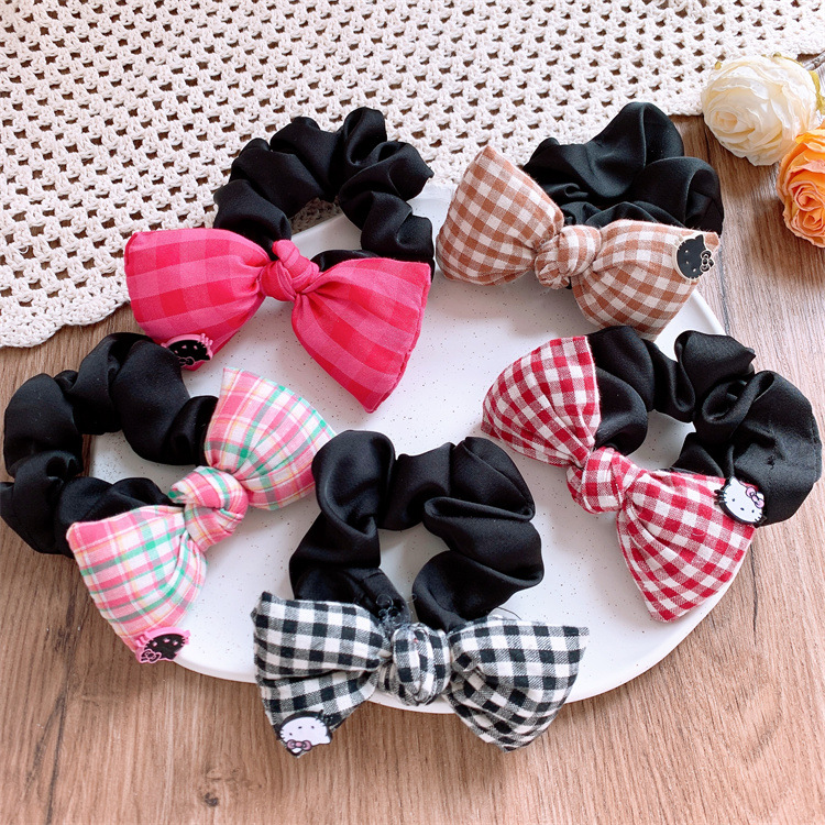 新款兒童充棉格子蝴蝶結大腸發圈甜美女童扎馬尾皮筋發繩親子頭繩