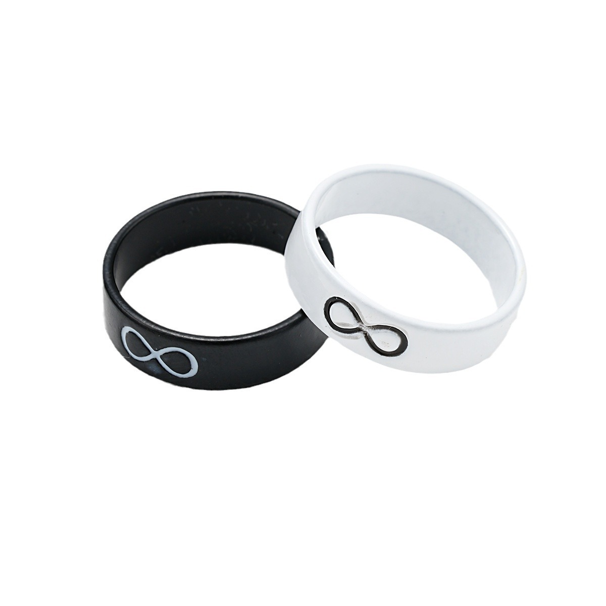 Simple Couple Ring Men's and Women's Ring Combination Black and White Lucky 8-character Couple Ring Valentine's Day Gift_voghion.com