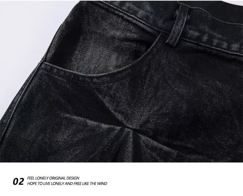 Jeans uomo nero stile retrò con pieghe gamba larga oversize_voghion.com