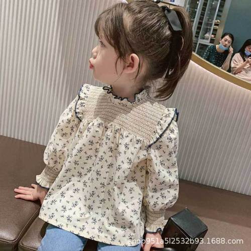 Girls Floral Long Sleeve Doll Shirt Korean Style 2024 Autumn New Style Baby Girl Fashionable Princess Bottoming Thin Top