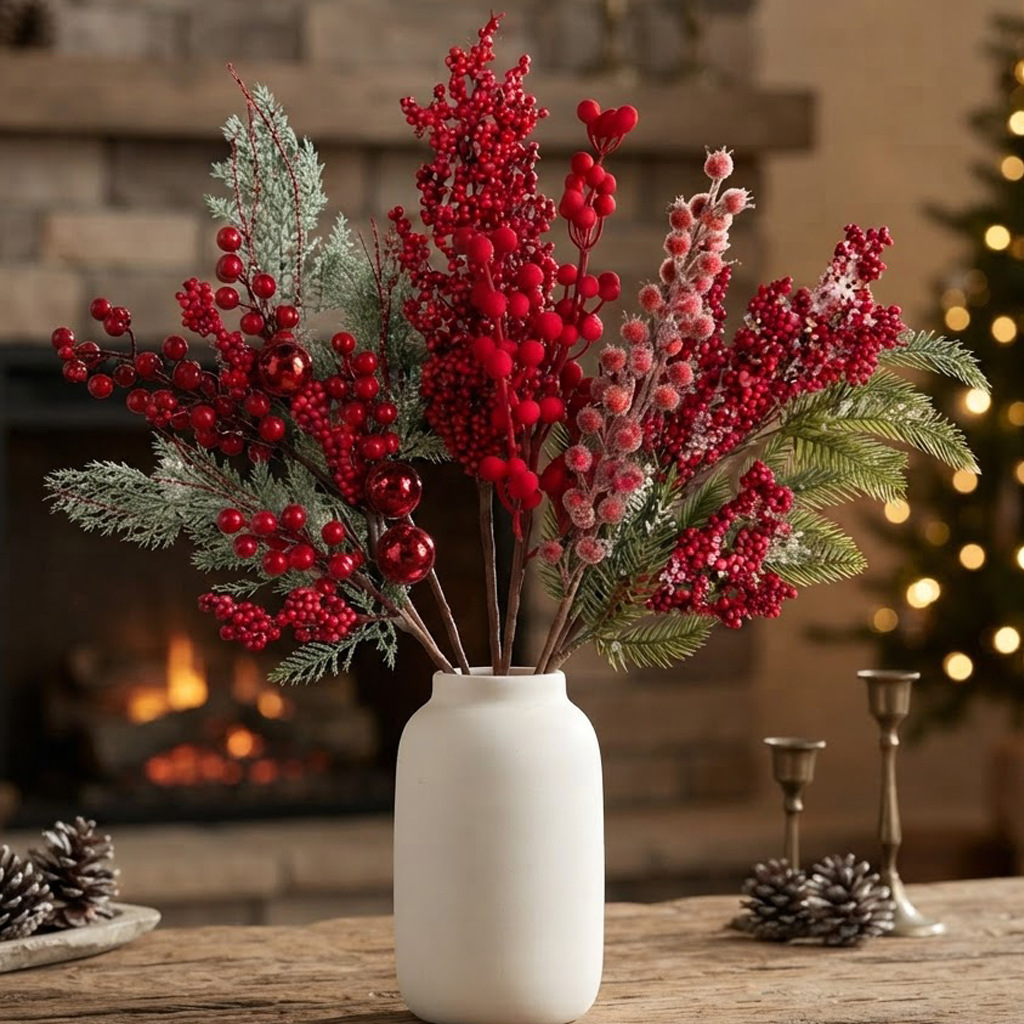 Cross-border Christmas decoration berry flower arrangement living room table decoration holly fortune fruit fake flower party atmosphere decoration