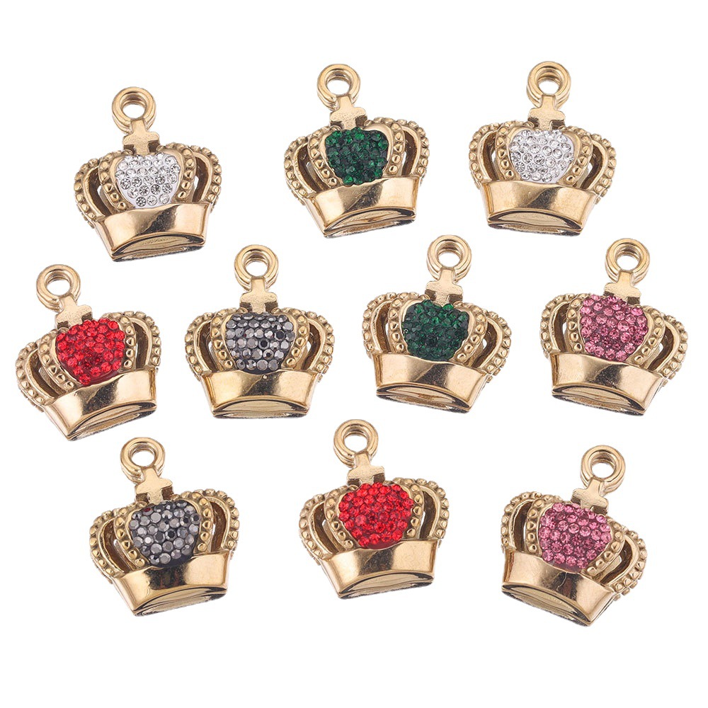 Colgante de corona de circón con microincrustaciones de acero inoxidable, collar de pulsera de bricolaje, accesorios de colgante con cuentas, colgante de revestimiento al vacío
